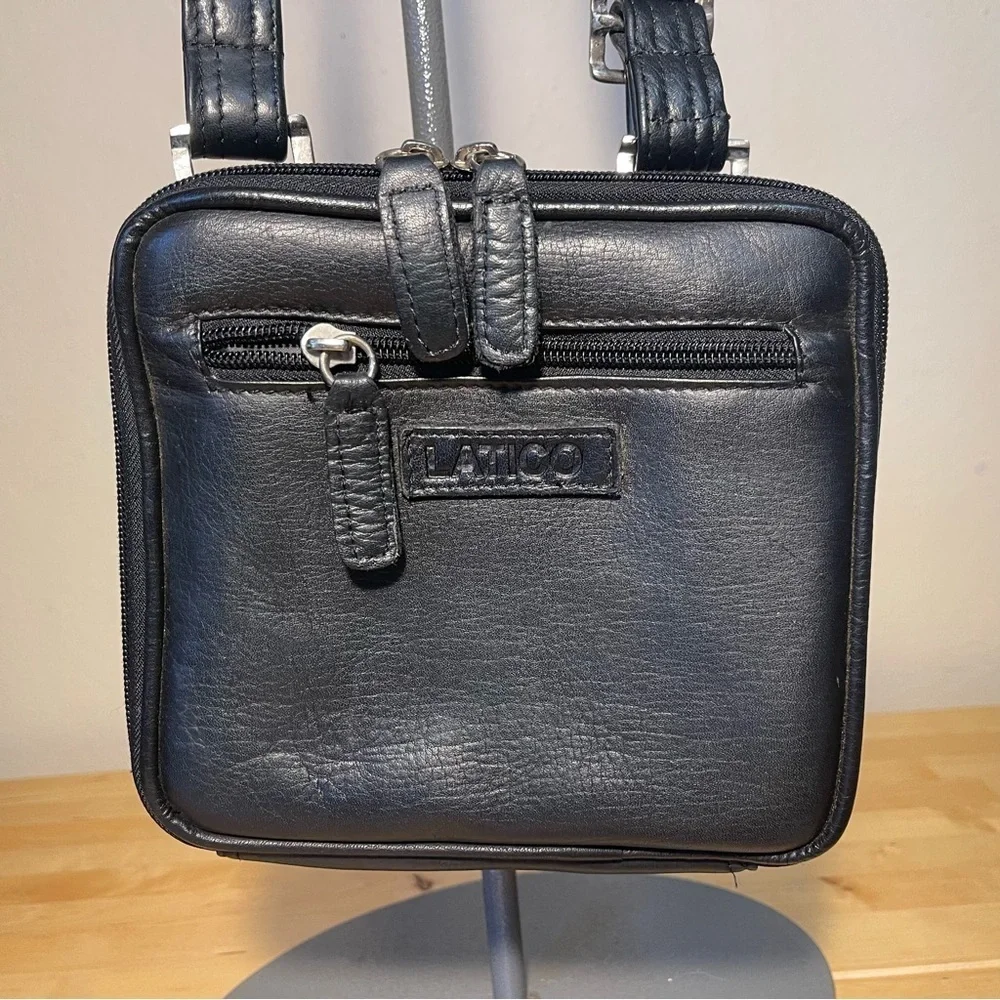 LATICO Black Leather Crossbody Organizer Bag RFID Wallet Travel Messenger Purse